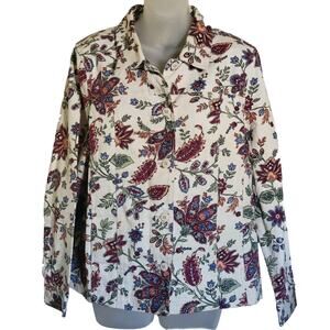 Appleseeds Floral Button Front Jacket Cotton Petite Large